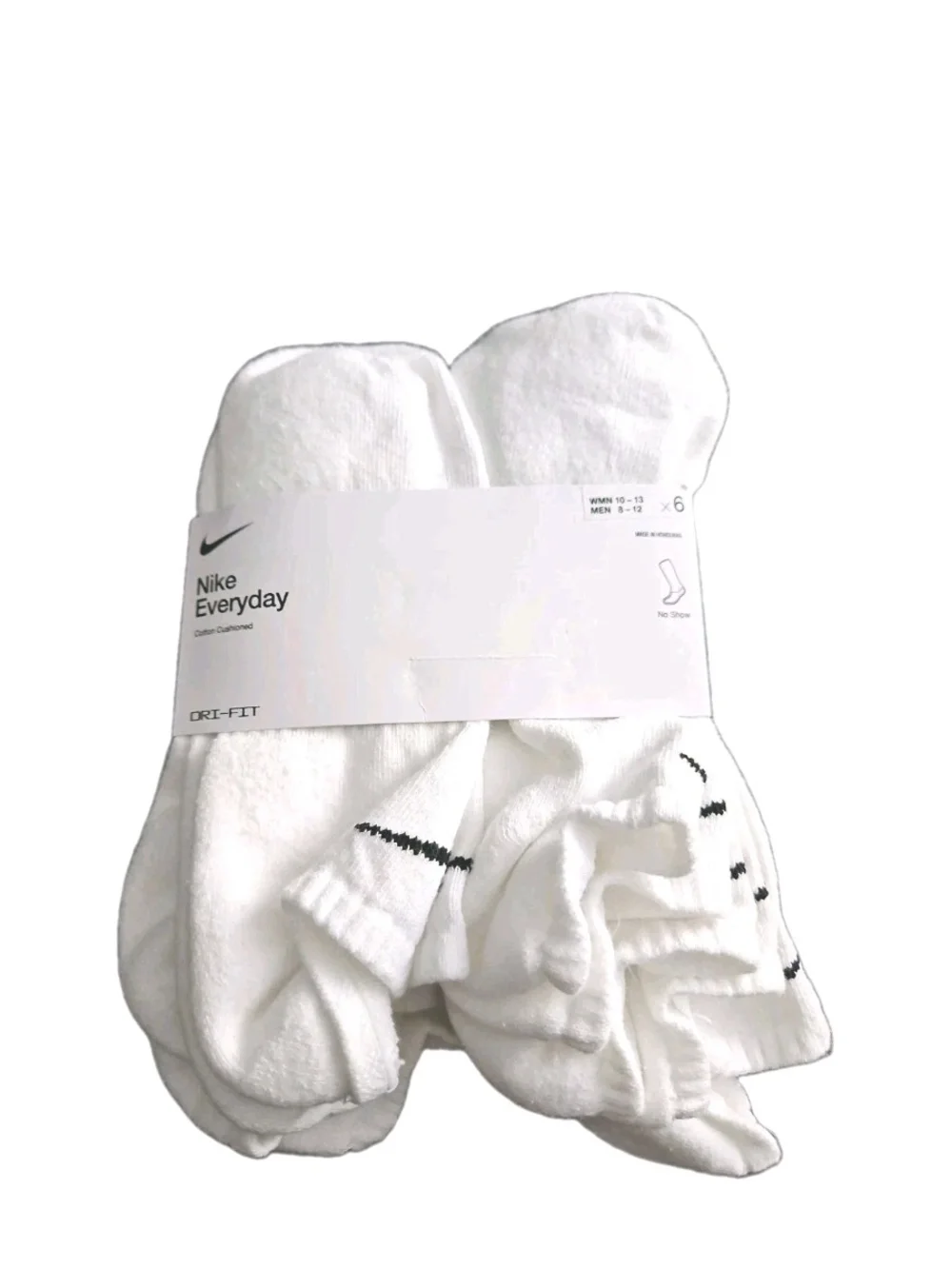 Nike Men’s Dri-Fit 6-Pack Size 8-12 Everyday Cotton Cushioned No Show Socks
